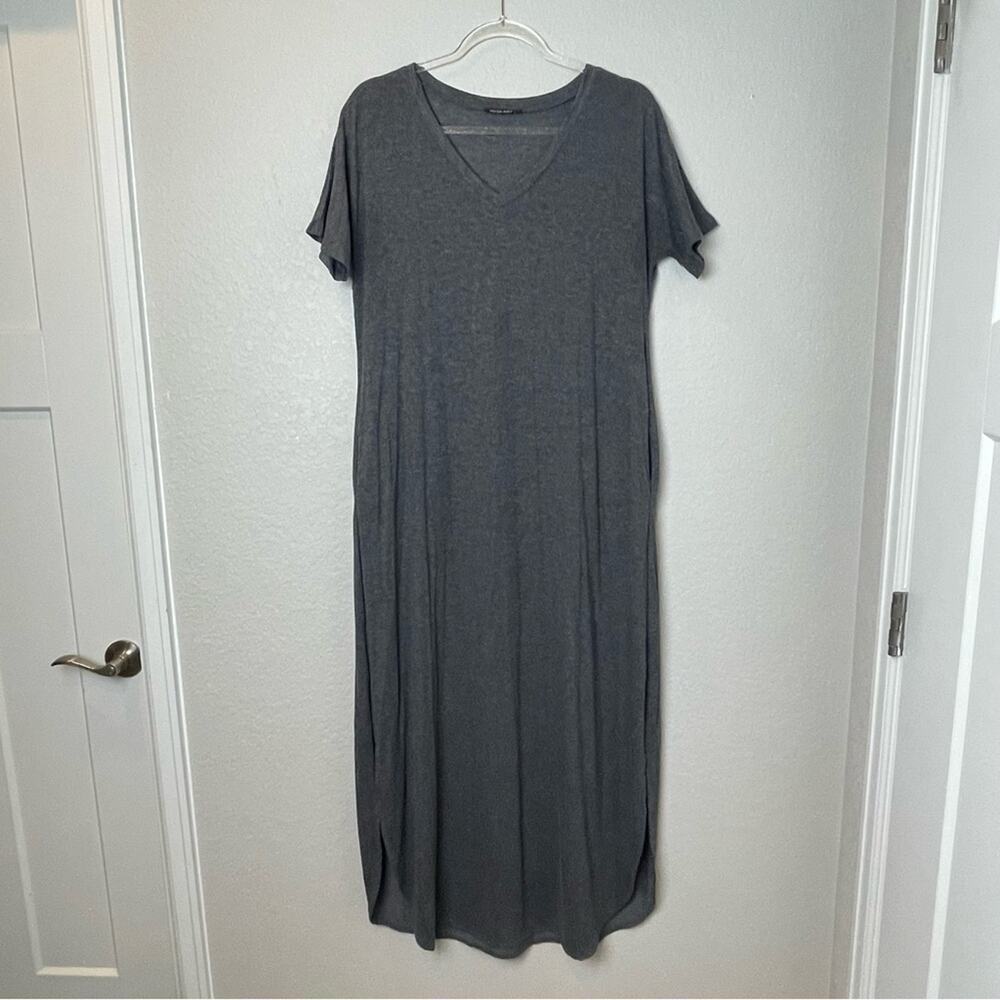 HUSK ARY Easy Charcoal Gray V-Neck Maxi Dress w/Pockets Size L